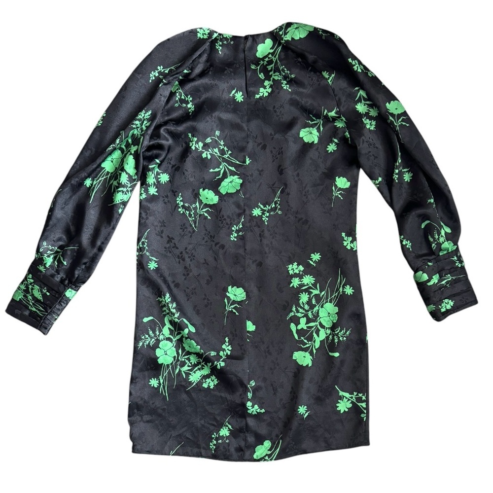 Zara Green Black Jacquard Floral Print Belted Mini Dress, Size S - Picture 2 of 16